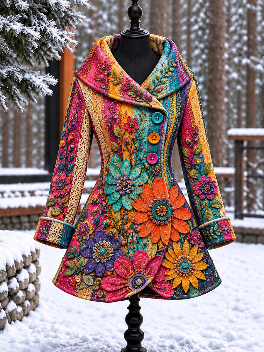 Women's Vintage Colorblock Asymmetrical Flared Coat
